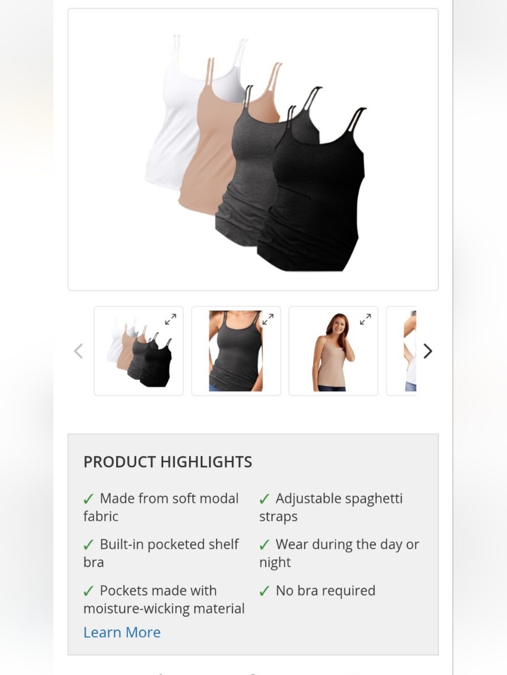 Amoena Valletta Camisole Top with Pocketed Shelf Bra